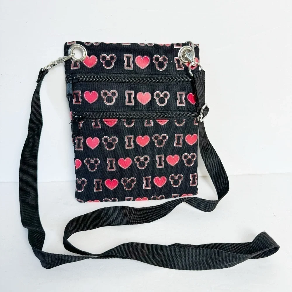 Disney Crossbody I Love Mickey Canvas Heart Passport Bag Disneyland